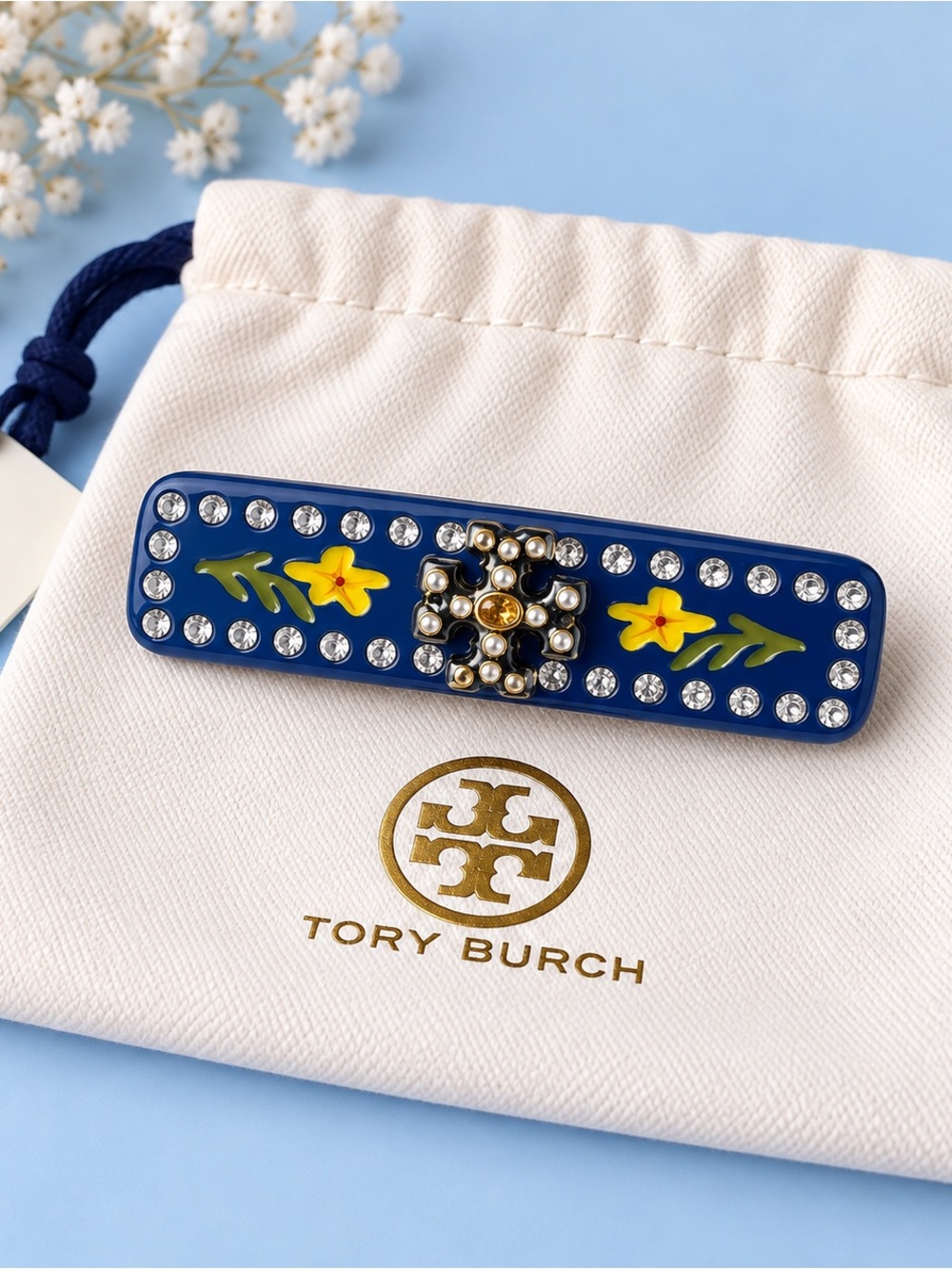 Tory Burch Navy Hair Clip Floral Barrette